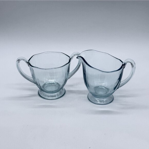 Vintage Fostoria Azure Blue Depression Glass Fairfax Open Sugar and Creamer Set - Picture 2 of 8